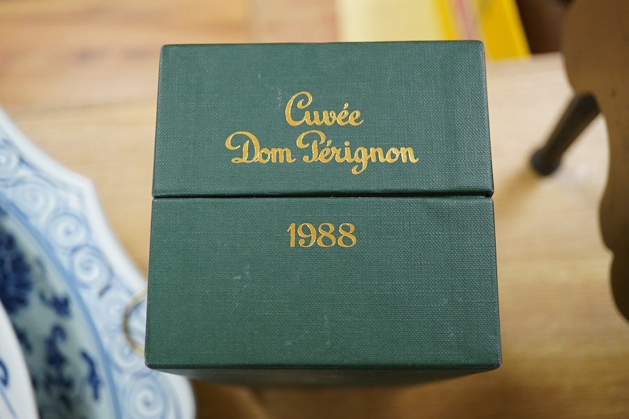 A bottle of Dom Perignon 1964 vintage Champagne in a 1988 box. Condition - good, storage unknown